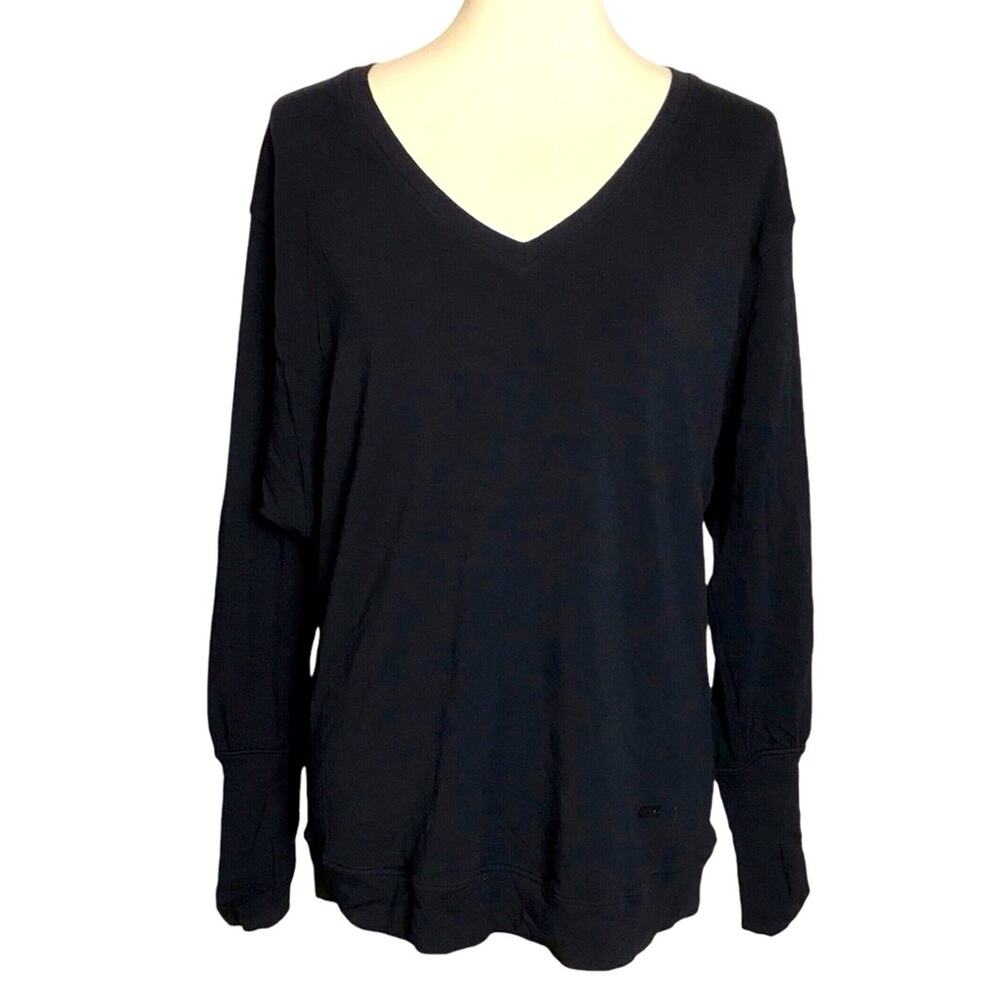 Titika Active Black Long Sleeve Thumb Holes V Neck Jersey Knit Sweater Shirt L